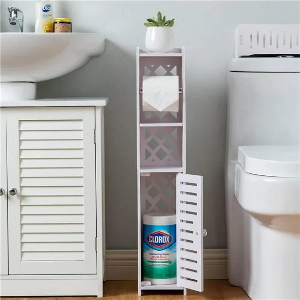 Toilet Paper Holder Stand for Small Bathroom, White